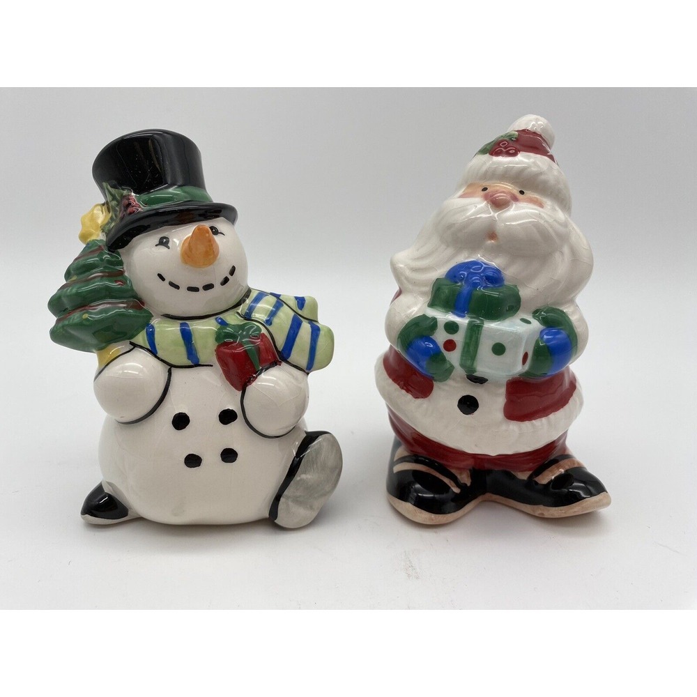 Fitz and‎ Floyd Santa And Snowman Merry & Bright Christmas Salt & Pepper Shakers